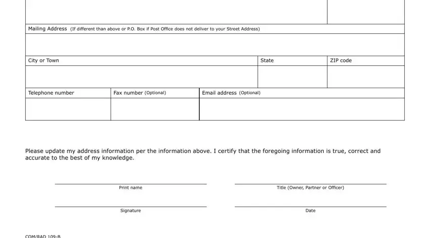 Title Owner Partner or Oficer, City or Town, and COMRAD B in 109b