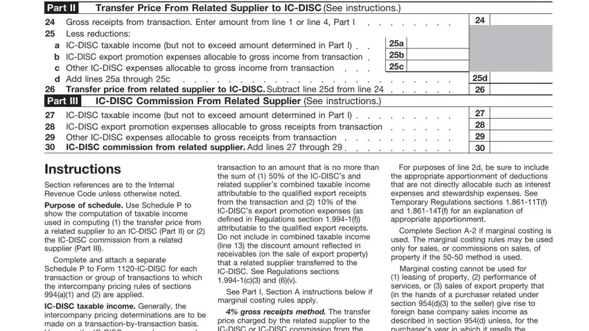 Filling out part 4 of Form 1120 Ic Disc