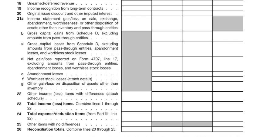 Other items with no differences, Total income loss items Combine, and amounts from passthrough entities of Form 1120S Schedule M 3