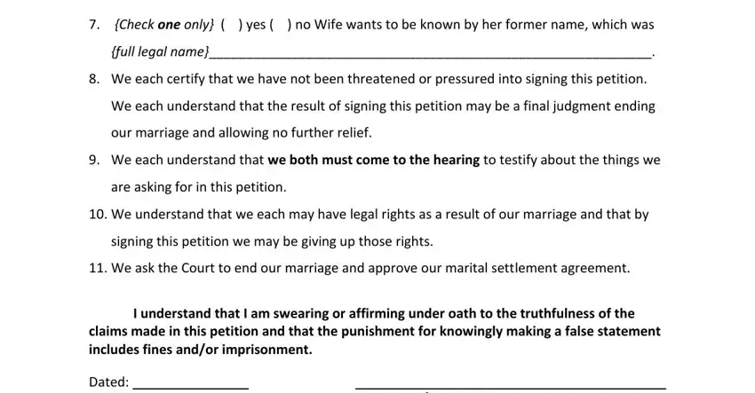 We understand that we each may, We each certify that we have not, and claims made in this petition and inside dissolution of marriage 12 901 b