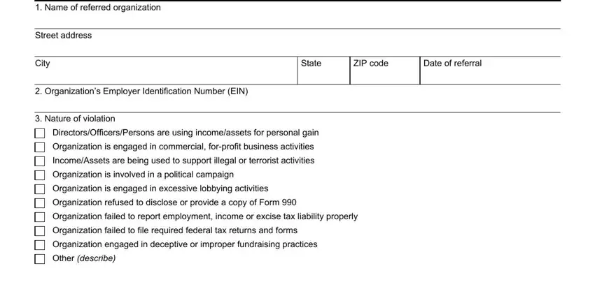 irs form 13909 form writing process shown (portion 1)