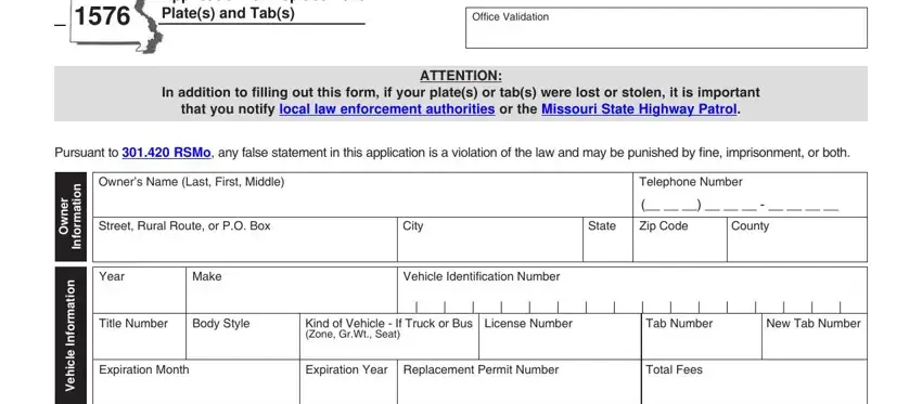 Step no. 1 in completing missouri form plate