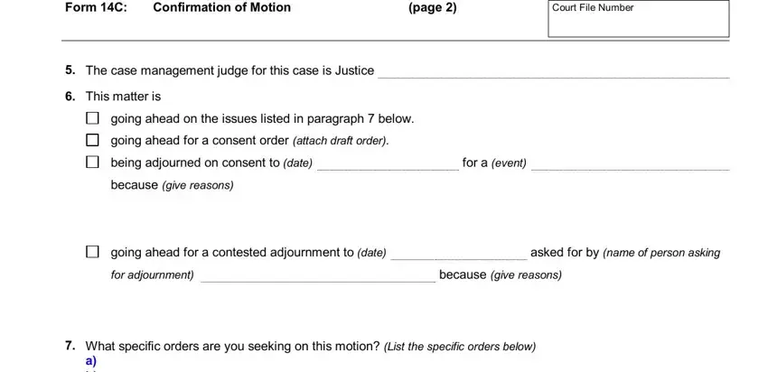 for a event, The case management judge for, and page in form14c
