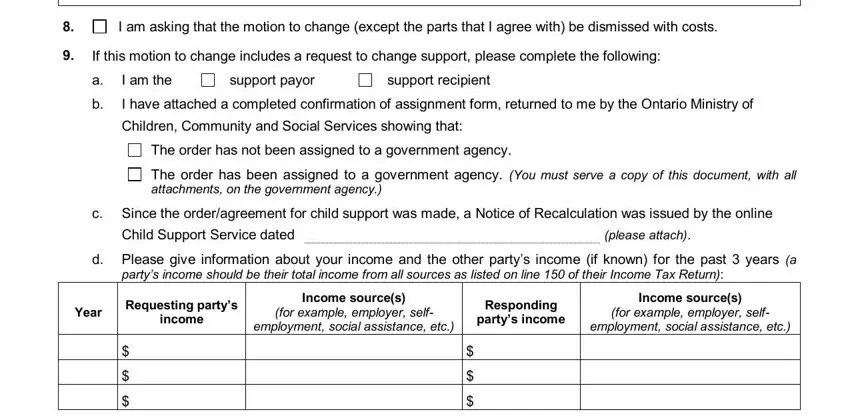 Completing section 4 of response to motion to change