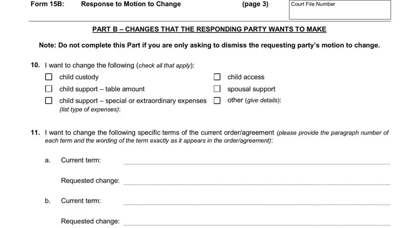 Filling in section 5 of response to motion to change