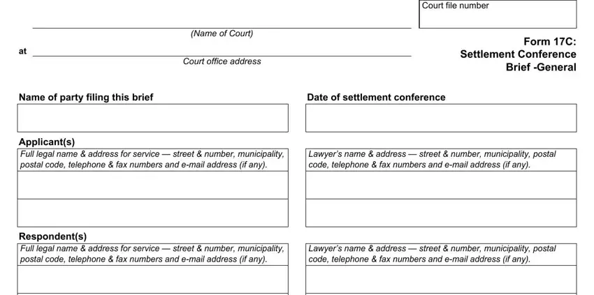 Part no. 1 in completing settlement conference brief