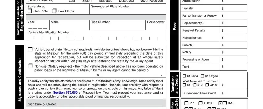 Completing part 2 in missouri form motor vehicle