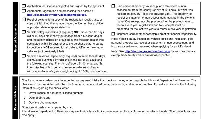Filling in section 4 in missouri form motor vehicle