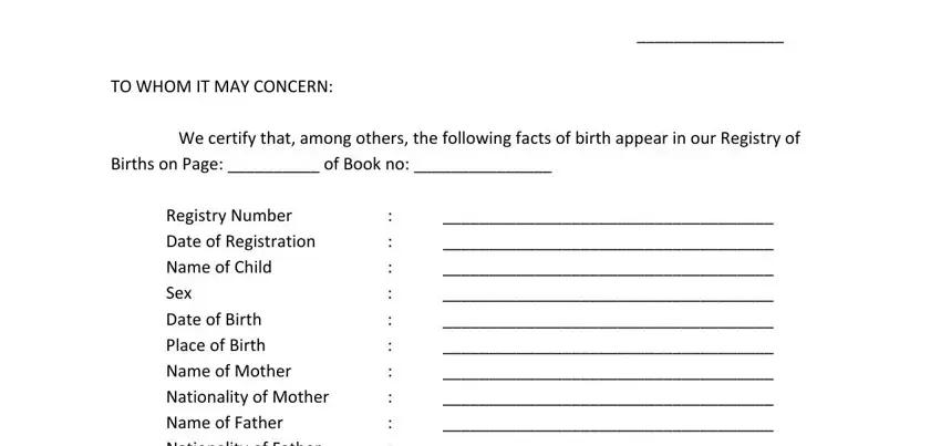Stage number 1 of completing lcr birth certificate