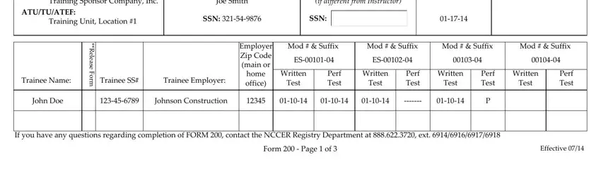 Filling out section 1 in atu atef performance online