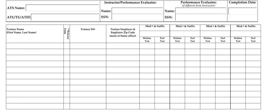 R e l e a s e, Trainee Employer  Employer Zip, and Name inside atu atef performance online