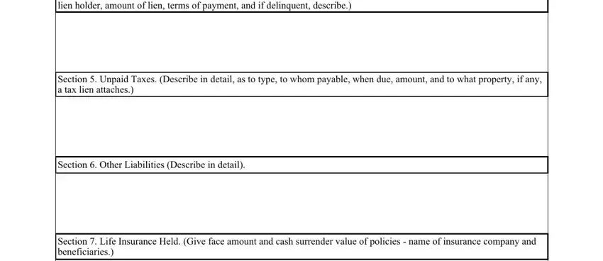 Section  Other Personal Property, Section  Life Insurance Held Give, and Section  Other Liabilities of false