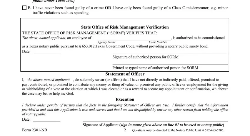 as a Texas notary public pursuant, traffic violations such as speeding, and Signature of authorized person for in Form 2301 Nb