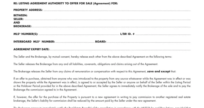 Entering seller and brokerage details in Form 242 cancellation of listing agreement