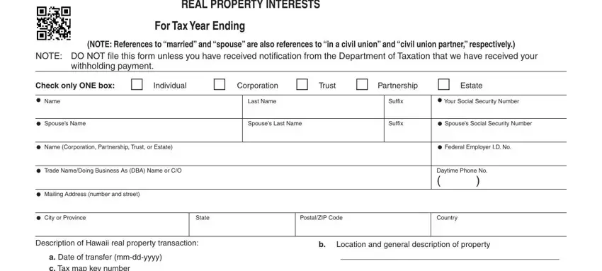 Completing part 1 in state of hawaii form n 288c