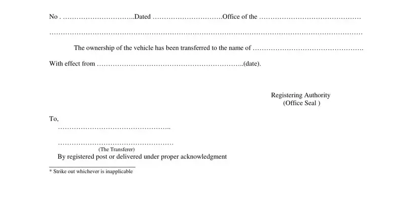 Registering Authority Office Seal, No  Dated Office of the   With, and The Transferer of Form 29 And 30 Sample