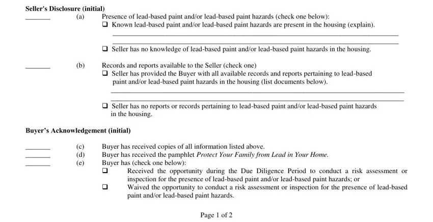 Filling out section 2 of lead based paint addendum nc