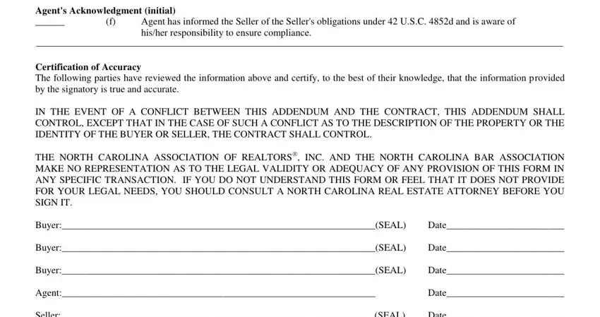 Writing section 4 in lead based paint addendum nc