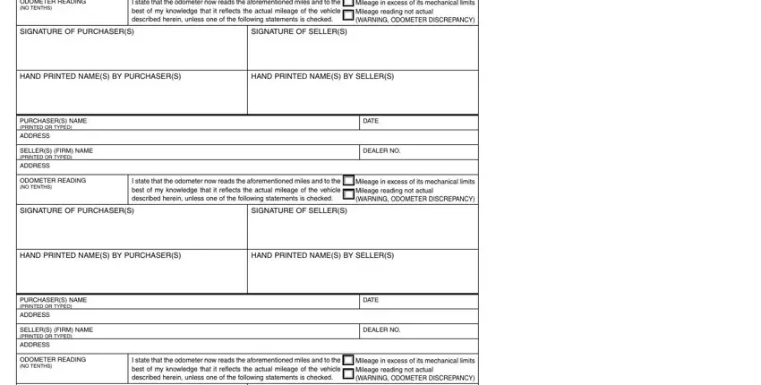 ADDRESS, I state that the odometer now, and SIGNATURE OF SELLERS of odometer statement template