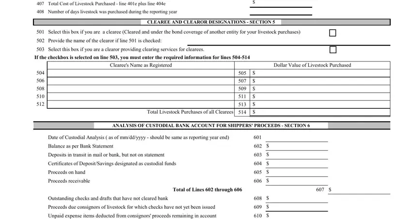 CLEAREE AND CLEAROR DESIGNATIONS, Select this box if you are a, and Total of Lines  through in printable packers and stockyards 3003