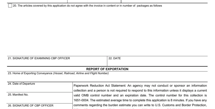 Home of Exporting Conveyance, Manifest No, and DATE of customs form 3495
