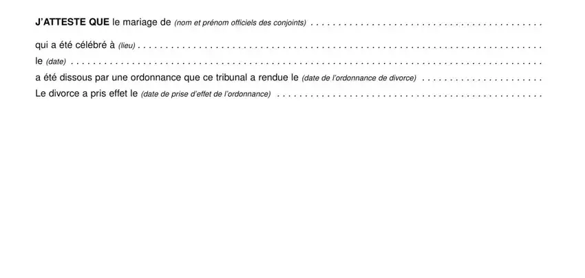 le date, JATTESTE QUE le mariage de nom et, and Le divorce a pris effet le date de in certificate divorce ontario