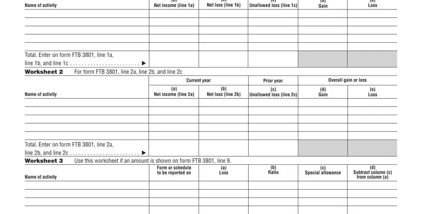 d Gain, Current year, and Name of activity of 1a