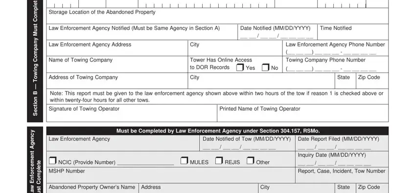 Date Notified MMDDYYYY, Name of Towing Company, and Tower Has Online Access to DOR of Form 4669 Missouri