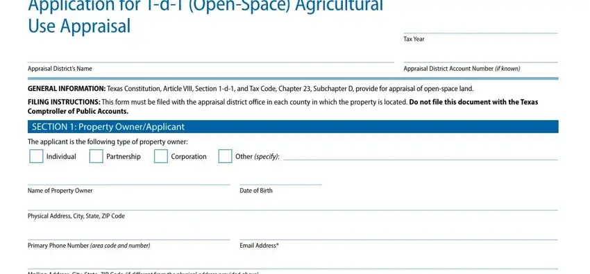 Part # 1 for completing texas property tax agricultural exemption form