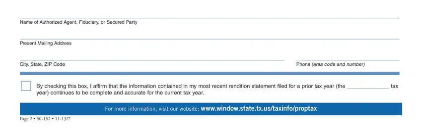 City State ZIP Code, By checking this box I affirm, and Present Mailing Address inside Form 50 152