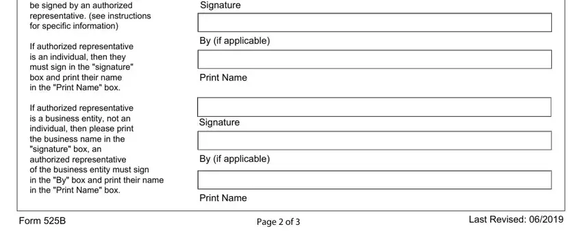 Signature, Page  of, and Print Name inside 525b reinstatement