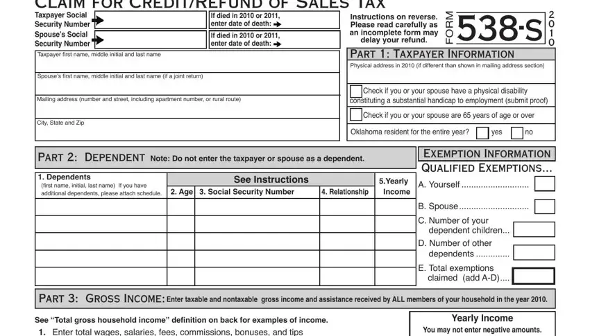Stage no. 1 of filling out ok form 538 s