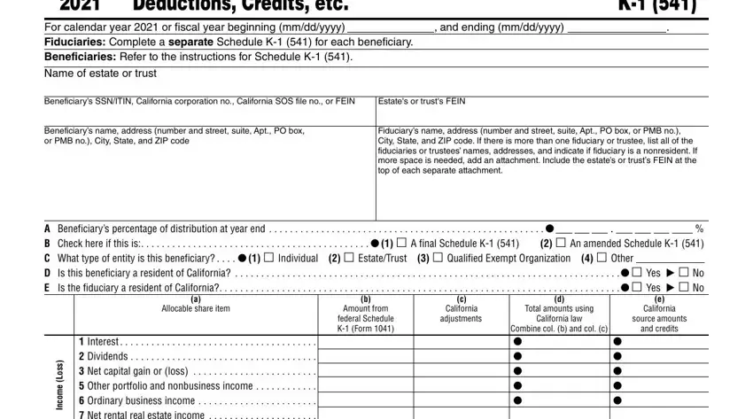 Part number 1 in filling out california form 541 k 1 instructions