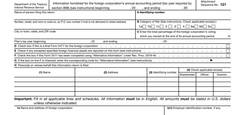 Step no. 1 of filling out form 5471
