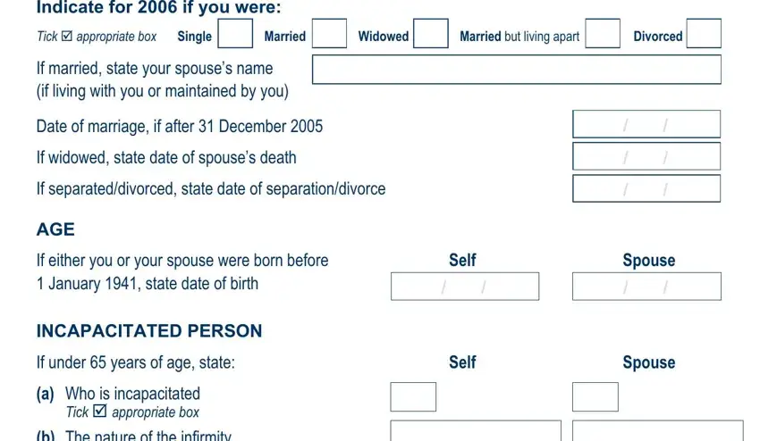 Single, Tick þ appropriate box, and If widowed state date of spouses in 54D