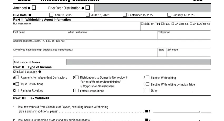 Writing part 1 of nonresident withholding statement