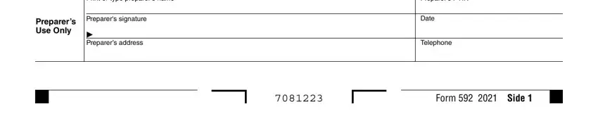 Preparers address, Telephone, and Print or type preparers name in nonresident withholding statement