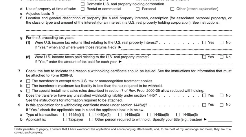 Filling in part 2 in Form 8288 B