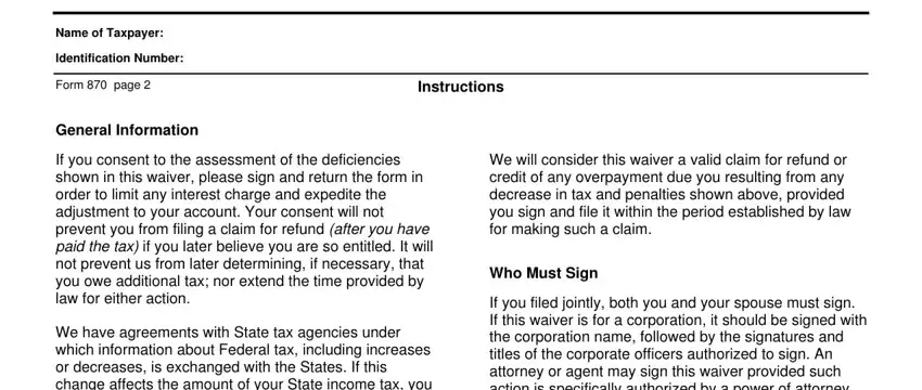Part # 3 of submitting form 870 ad