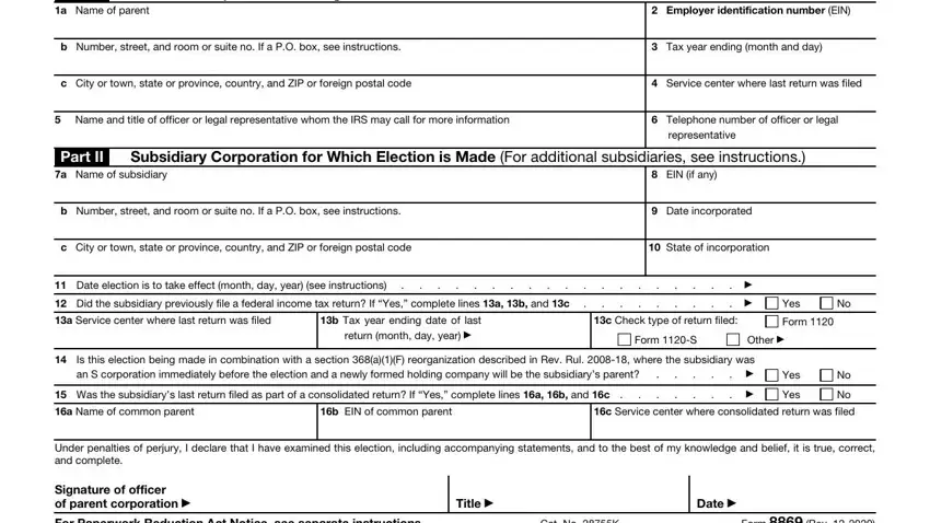 Filling in part 1 of 8869 form