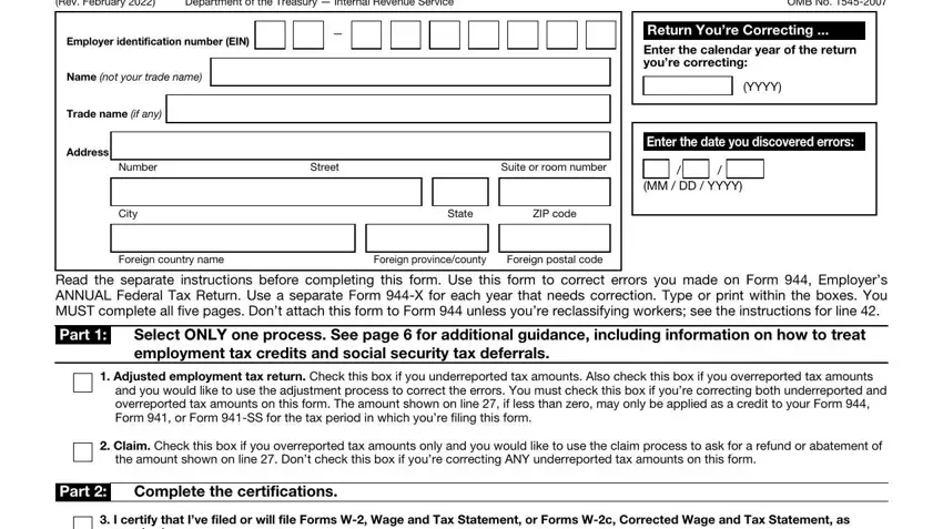 Stage no. 1 of submitting irs form 943 944