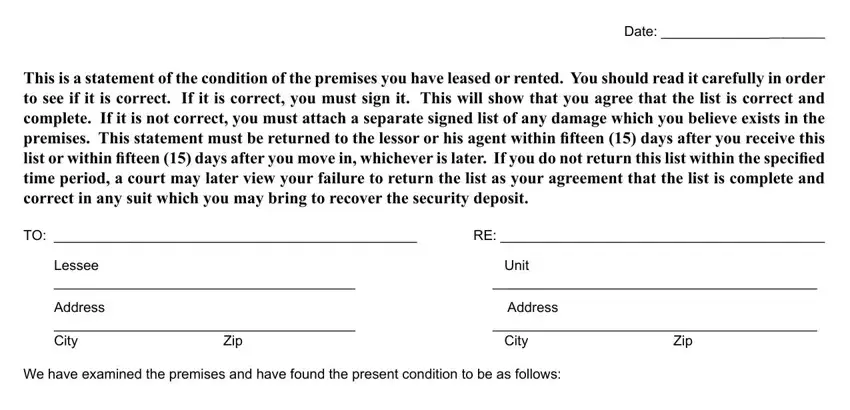 Part # 1 for filling out apartment condition statement massachusetts