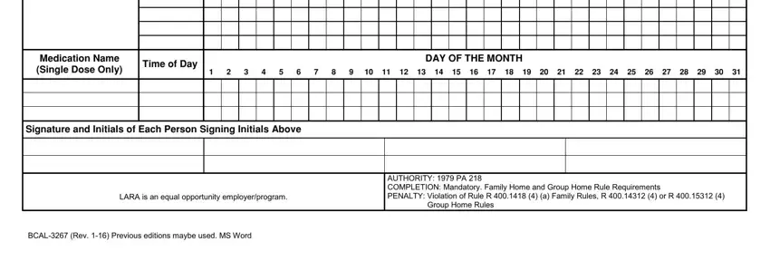 BCAL Rev  Previous editions maybe, AUTHORITY  PA  COMPLETION, and Group Home Rules in afc resident medication record printable