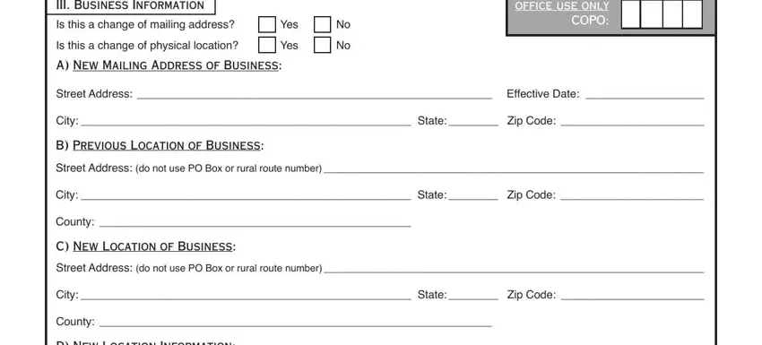 Street Address  Effective Date, Street Address do not use PO Box, and B Previous Location of Business inside oklahoma tax commission change of address