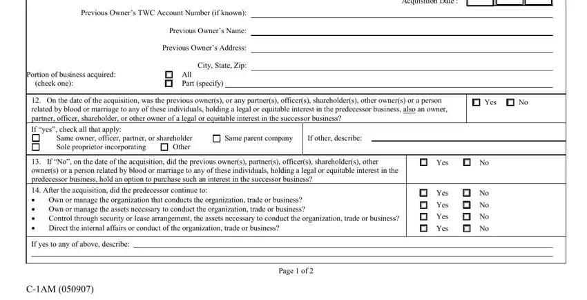 On the date of the acquisition, check one, and Yes in Form C 1Am