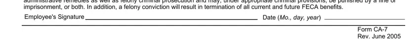 Employees Signature, Form CA Rev June, and Date Mo day year of department of labor ca 7