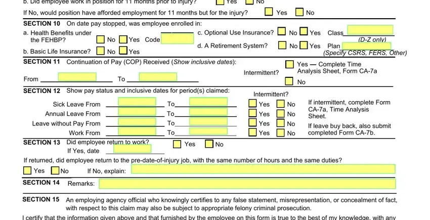 Filling in segment 5 of department of labor ca 7