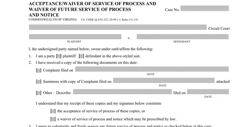 Step number 1 for filling out waiver of service virginia