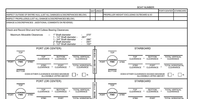 Shaft diameter    Shaft diameter, Maximum Allowable Clearances, and Check and Record Strut and Hull in Form Cg 3022
