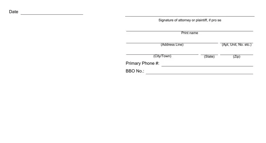 Zip, Signature of attorney or plaintiff, and Date in Form Cj D 109